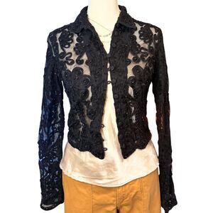 Vintage Hunza Beaded Embroidered Mesh Jacket Rare 90s Button Down XS/S